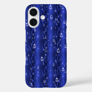 Raindrops on blue Metal iPhone 16 Case