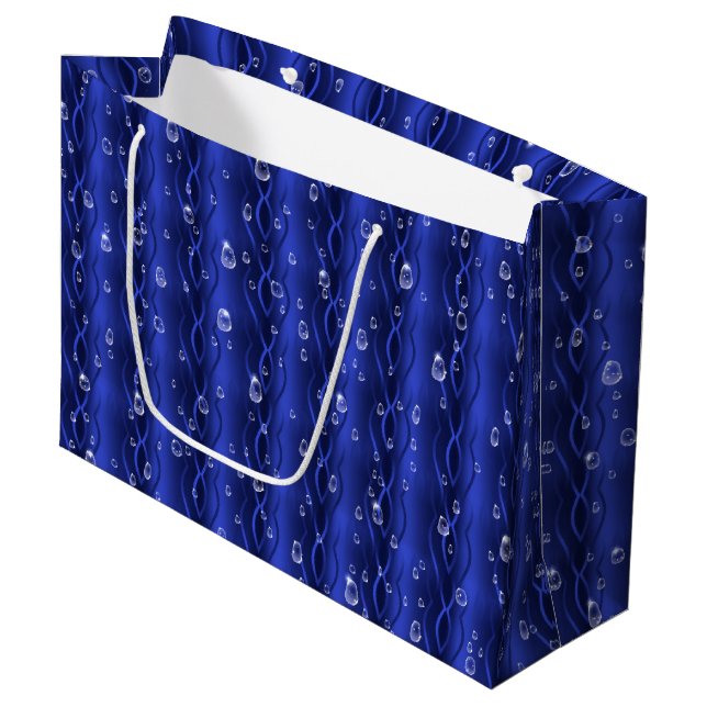 Raindrops on blue Metal Large Gift Bag (Front Angled)