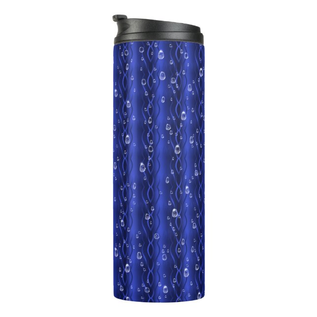 Raindrops on blue Metal Thermal Tumbler (Rotated Right)