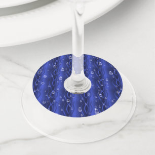 Raindrops on blue Metal Wine Glass Tag