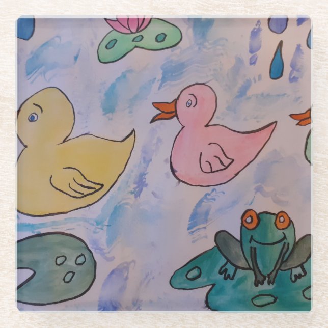 Raindrops on Ducklings Glass Coaster (Front)