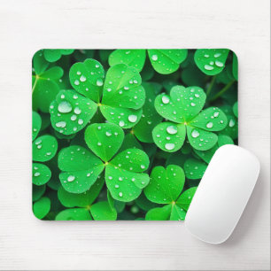 Raindrops On Four-Leaf Clovers Mouse Pad