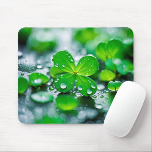 Raindrops On Four-Leaf Clovers Mouse Pad