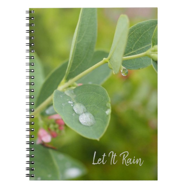 Raindrops on Green Leaves Photo Spiral Notebook (Front)