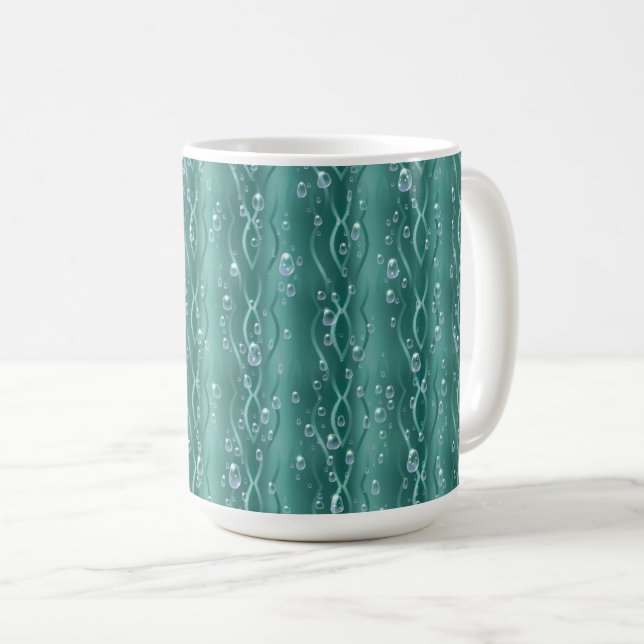 Raindrops on green Metal Coffee Mug (Front Right)