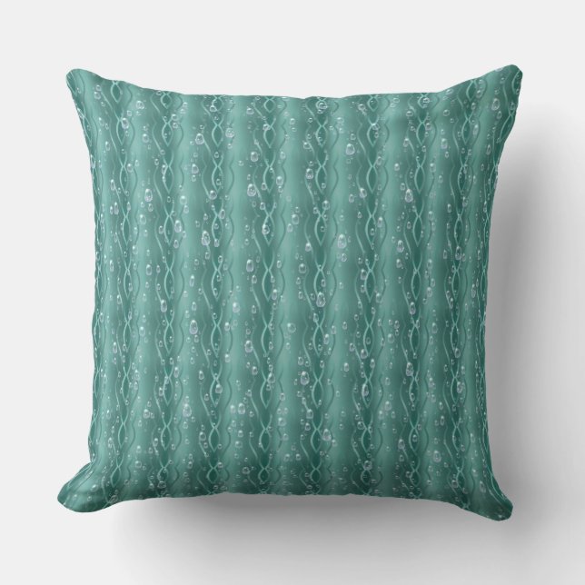 Raindrops on green Metal Cushion (Front)