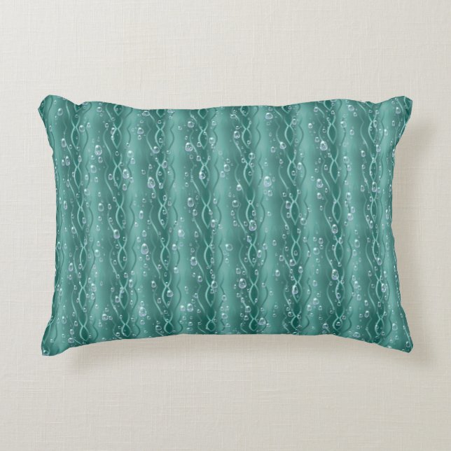 Raindrops on green Metal Decorative Cushion (Front)