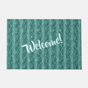 Raindrops on green Metal Doormat