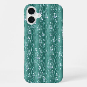 Raindrops on Green Metal iPhone 16 Plus Case