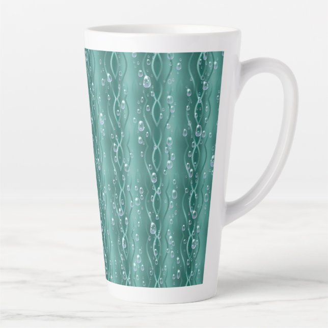 Raindrops on green Metal Latte Mug (Right)