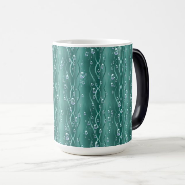 Raindrops on green Metal Magic Mug (Front Right)