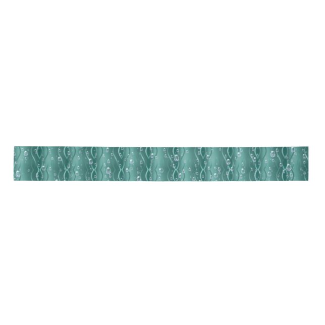 Raindrops on green Metal Satin Ribbon (Front)