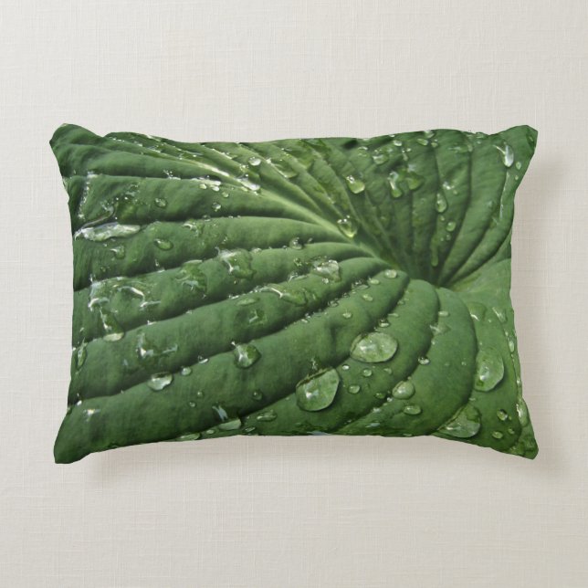Raindrops on Hosta Leaf Accent Pillow (Front)