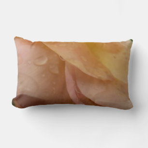 Raindrops on Rose Petals Pink Peach Floral Lumbar Cushion