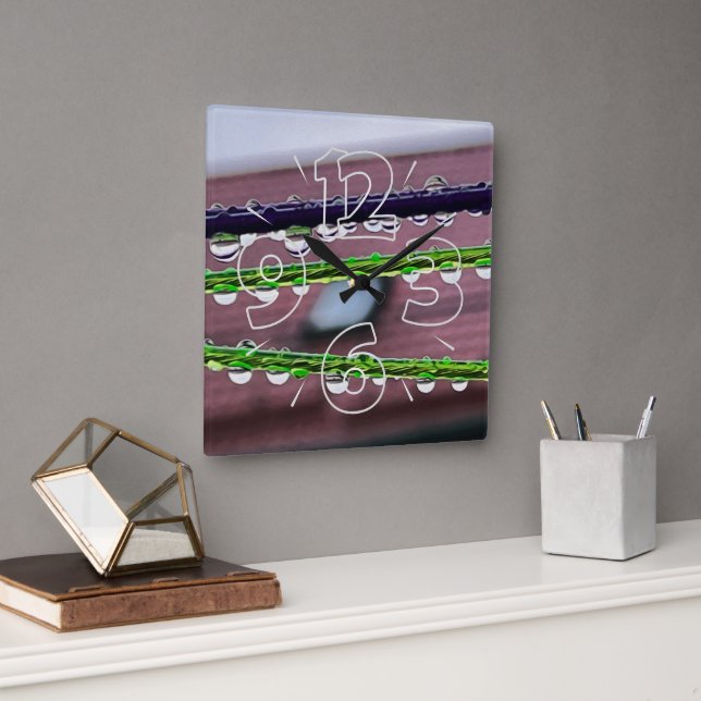 Raindrops on strings square wall clock (Office)