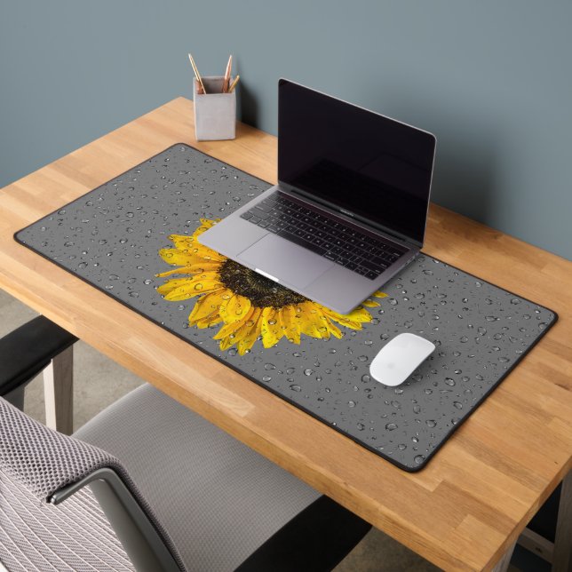 Raindrops On Sunflower Desk Mat (Office 2)