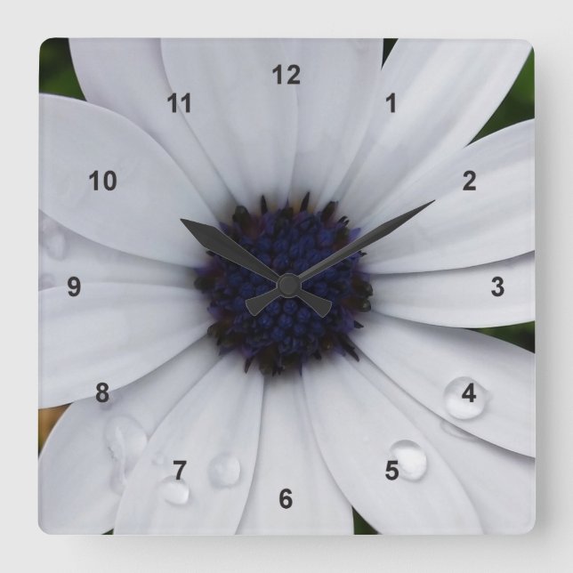 raindrops on white square wall clock (Front)