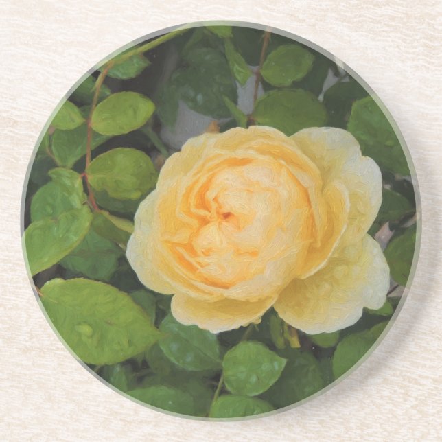 Raindrops on Yellow Rose Coaster (Front)