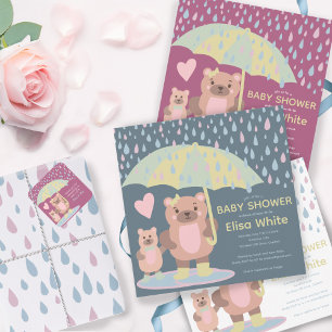 Raindrops Puddles Mama & Baby Bear Custom Shower Invitation
