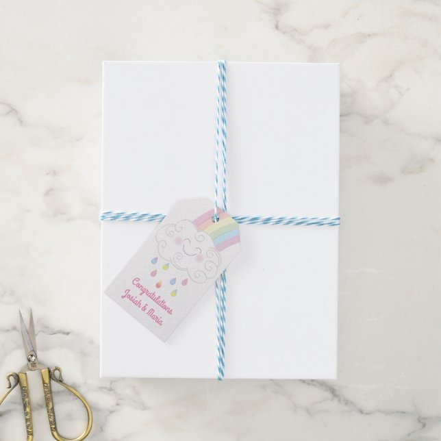 Raindrops Rainbow Baby Shower Gift Tags (With Twine)