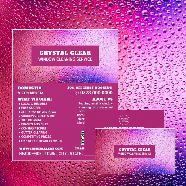 Raindrops, Window Cleaner, Cleaning Service Business Card (Creator Uploaded)