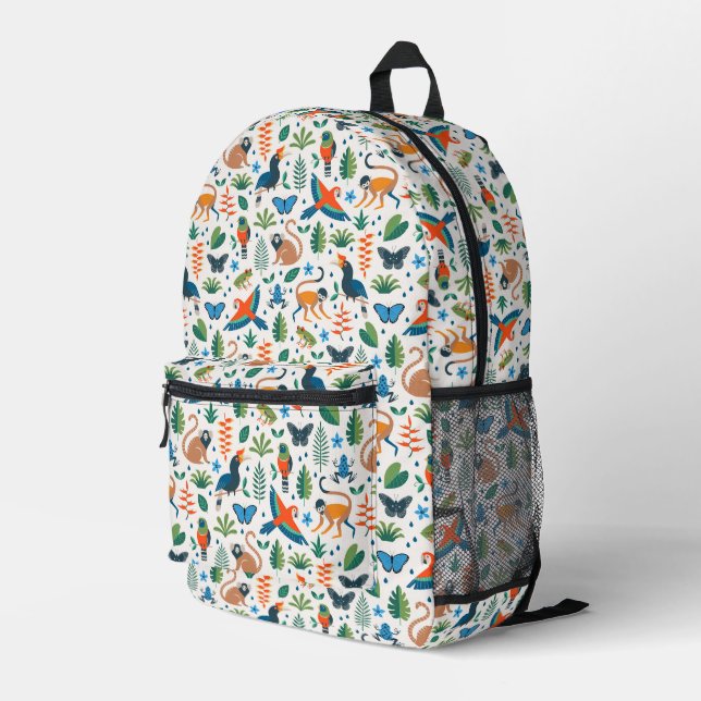 Rainforest Animal Pattern Printed Backpack (Back Corner Right)