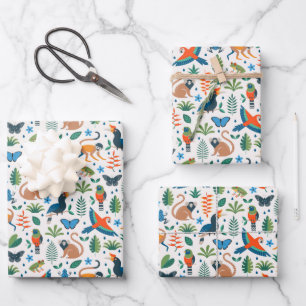 Rainforest Animal Pattern Wrapping Paper Sheet