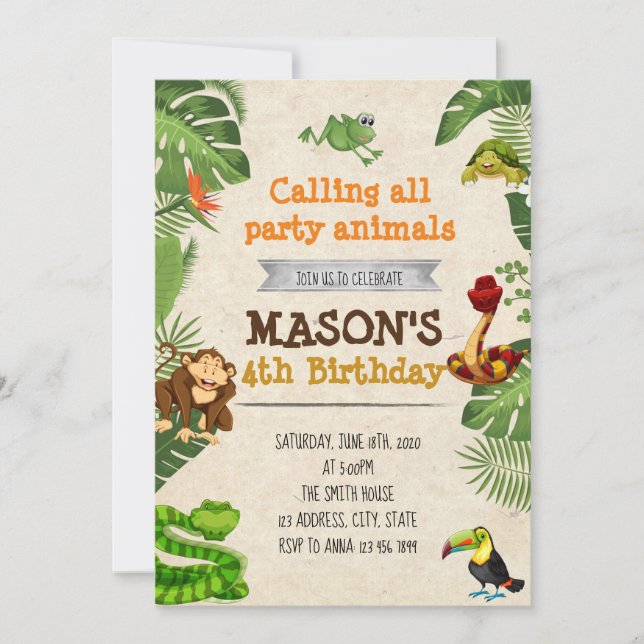Rainforest birthday party invitation (Front)