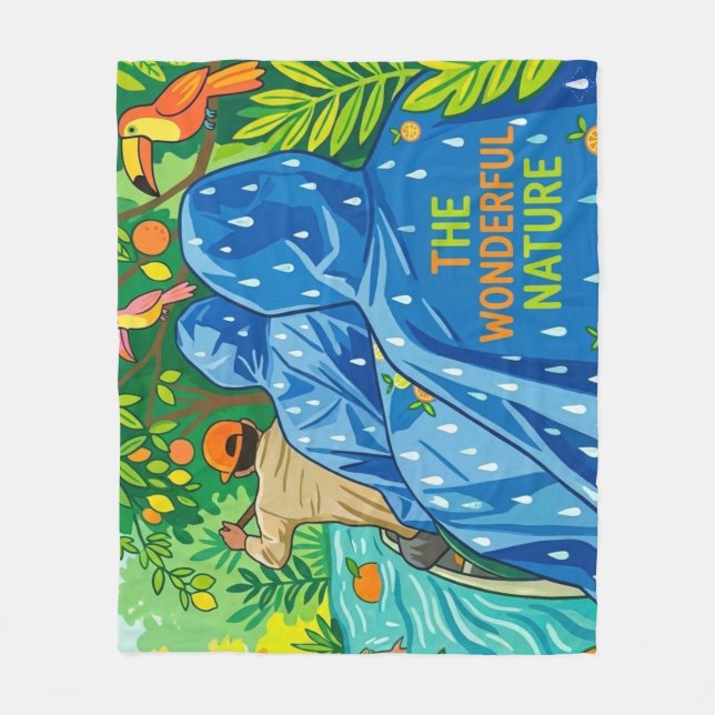 Rainforest Boat Tour Illustration Fleece Blanket (Front)