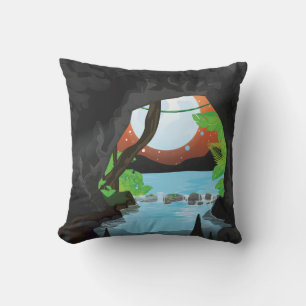 Rainforest Cave cartoon landscape Cushion