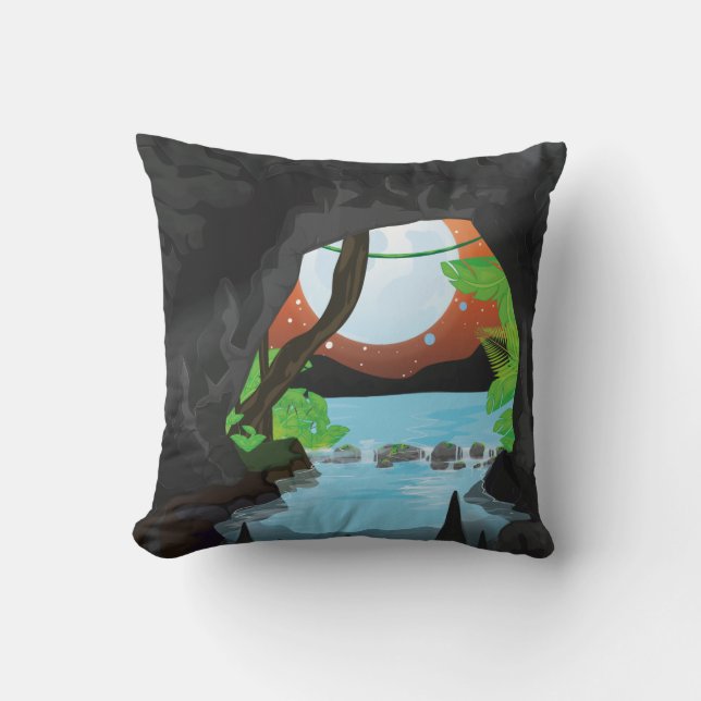 Rainforest Cave cartoon landscape Cushion (Front)