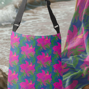 Rainforest Dreams Hibiscus Green Blue Hot Pink Crossbody Bag