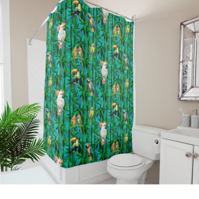 Rainforest Dreams Tropical Bamboo Birds Shower Curtain (Make your bathroom into a tropical rainforest!)