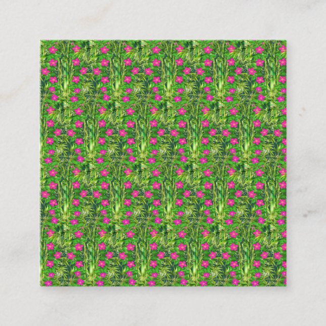 Rainforest Dreams Tropical Philodendron Bamboo Square Business Card (Front)