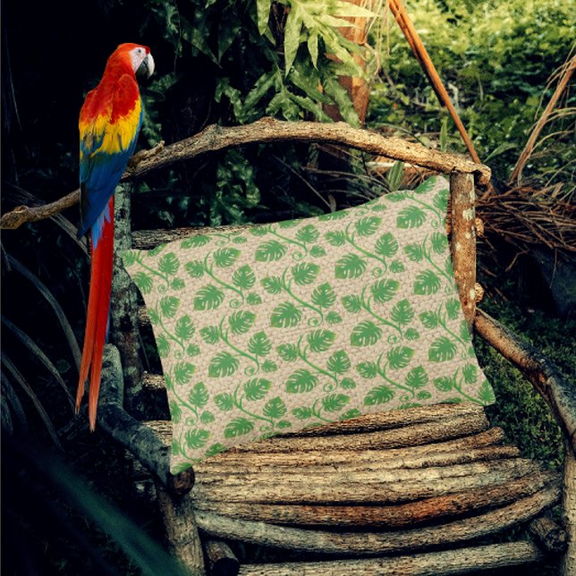 Rainforest Dreams Tropical Philodendron Vines Decorative Cushion (Rustic philodendron pillow)