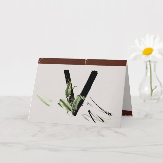 Rainforest Embellished Painted Letter V Monogram Card (Small Plant)
