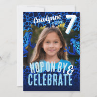 Rainforest Frog 7th Birthday Photo Invite - Blue