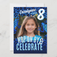 Rainforest Frog 8th Birthday Photo Invite - Blue