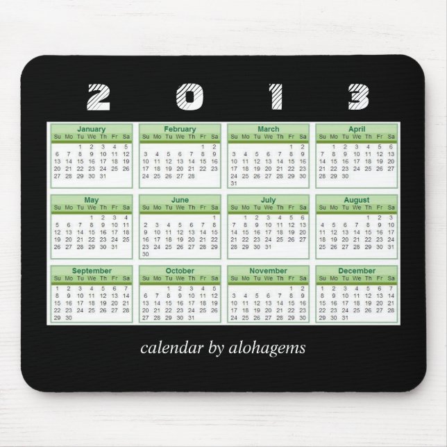 Rainforest Green 2013 Calendar Mousepad (Front)