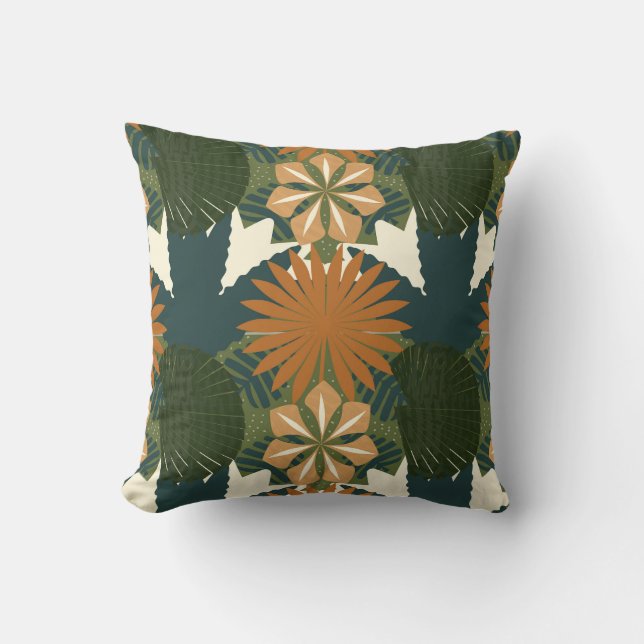 Rainforest Orange Green Tropical Botanic Cushion (Front)