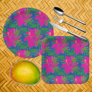 Rainforest Philodendron Hibiscus Tropical  Paper Plate