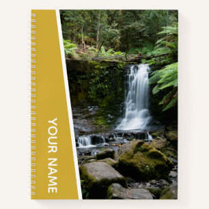 Rainforest Waterfalls Nature, Australia, Gold Notebook
