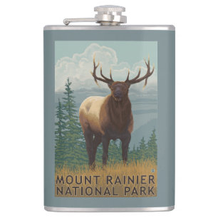 Rainier National Park, WashingtonElk Scene Hip Flask