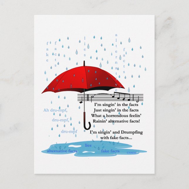 Raining and Singing Alternative Facts Postcard (Front)