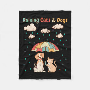 Raining Cats And Dogs Idiom _ Cute Kitty Puppy For Fleece Blanket