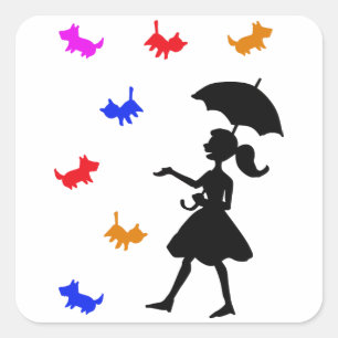 Raining Cats and Dogs Square Sticker