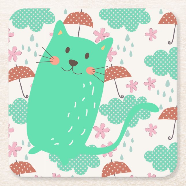 Raining Cats Square Paper Coaster (Front)
