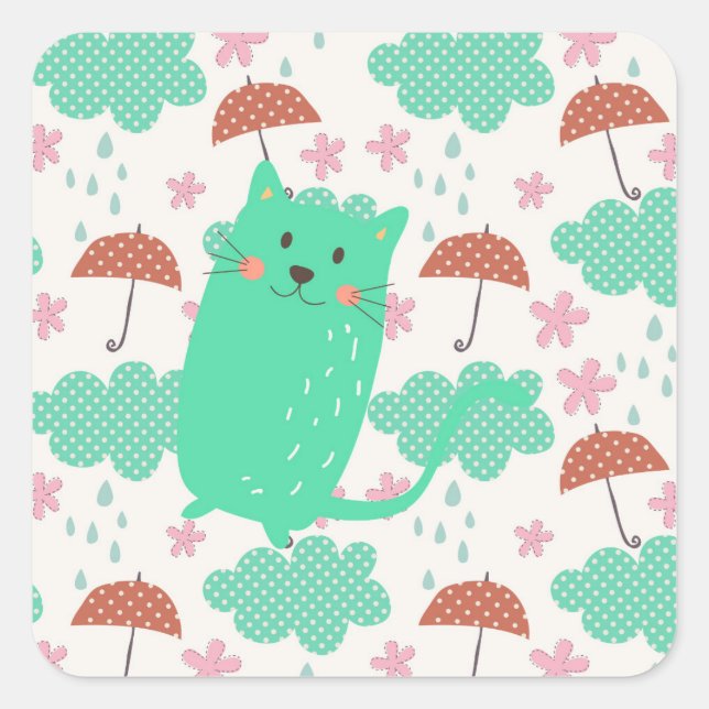 Raining Cats Square Sticker (Front)