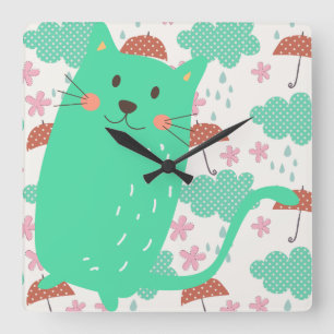 Raining Cats Square Wall Clock