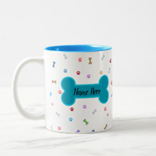 Raining Dog Paws & Bones - Customisable Name Two-Tone Coffee Mug
